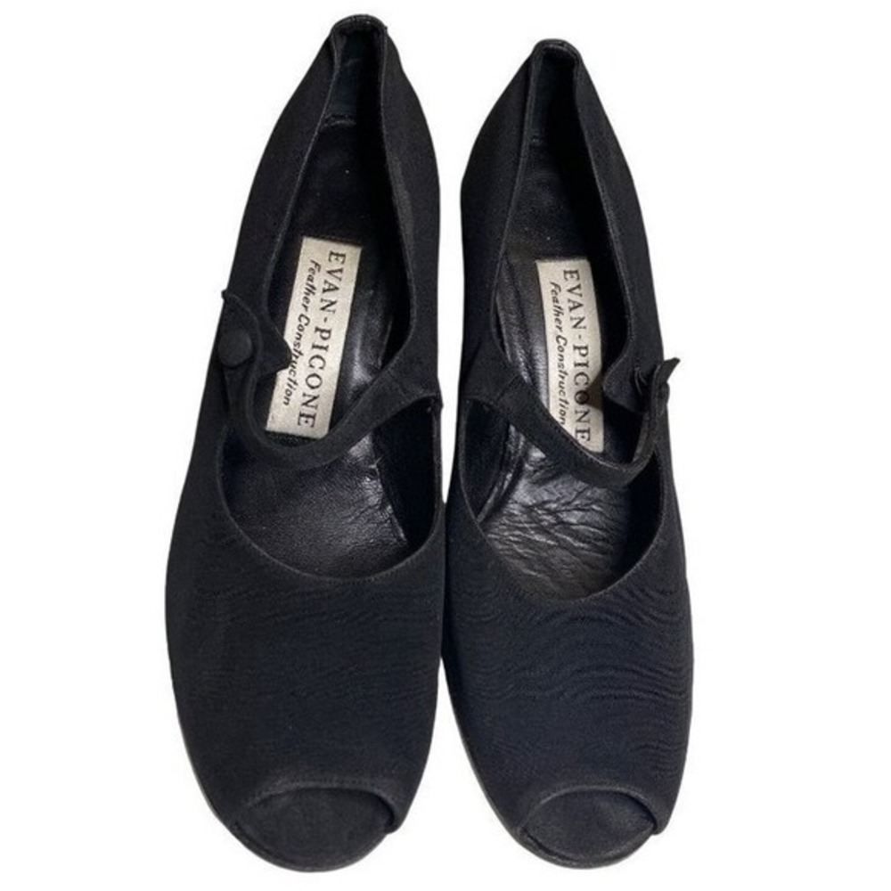 Evan Picone feather construction peep toe straps pumps black fabric vintage shoe